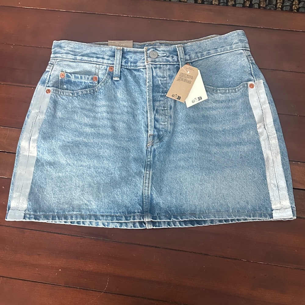 Levi's Light Blue Denim Mini Skirt with Side Stripes